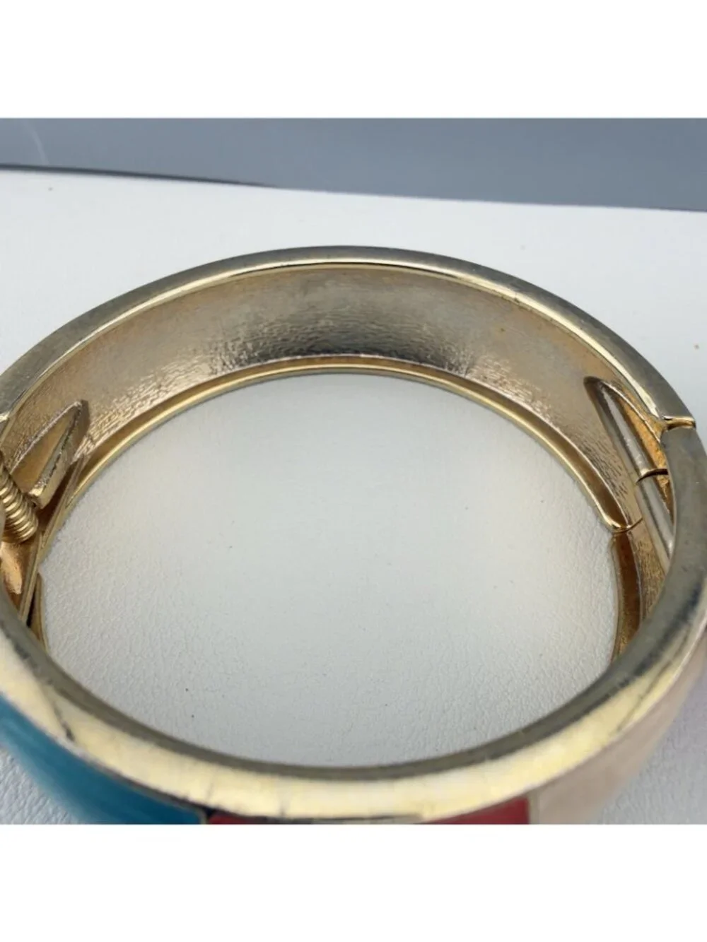 Vintage Enameled Hinged Clamper Bangle Bracelet Set Of 2 Colorful